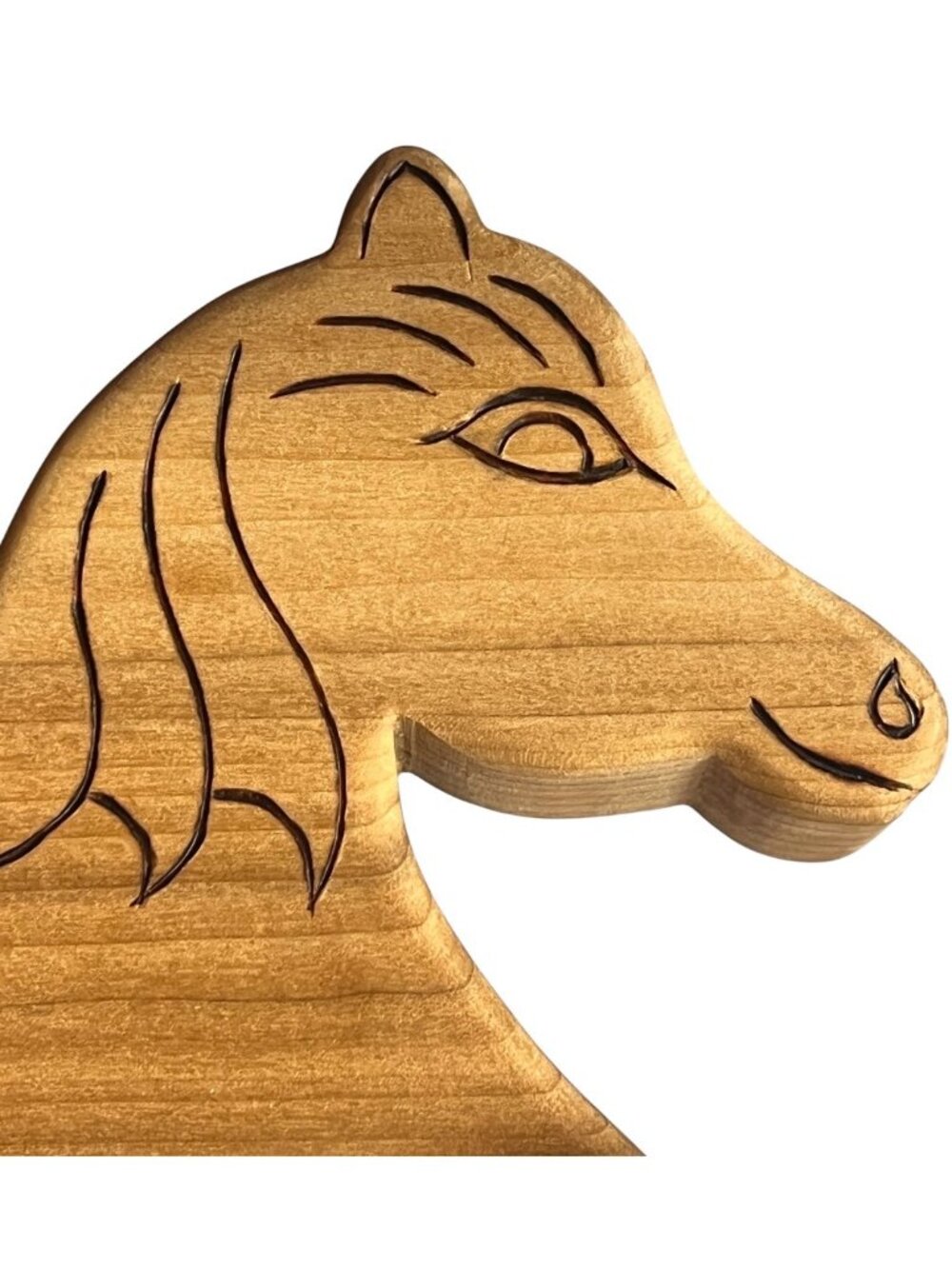 Signed JE Handmade Wooden Horse Toy on Wheels Wood Burned Details Natural Finish